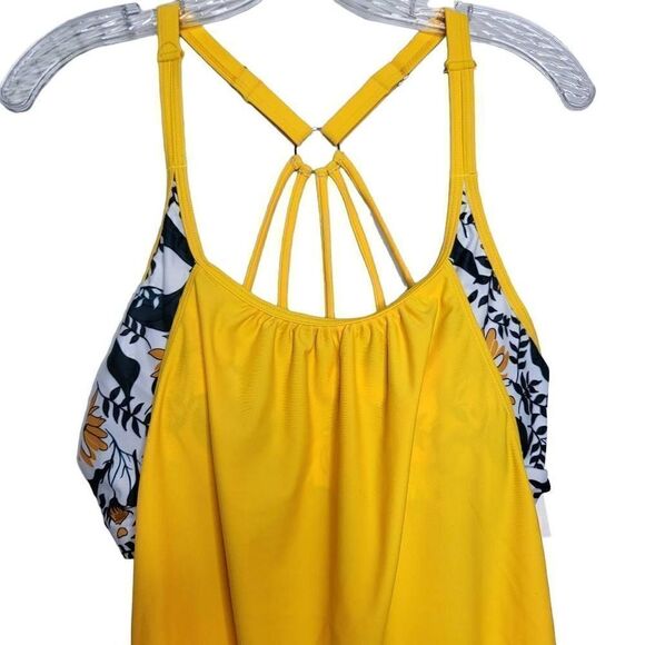 Holipick Push Up Tankini Swimsuit Two Piece Tummy Control Yellow Floral Size Lar - Picture 3 of 10